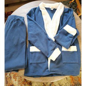 CW CLASSICS WOMEN'S Fleece Lounge Set Size 1X 2pc Open Front Pants Pockets BLUE